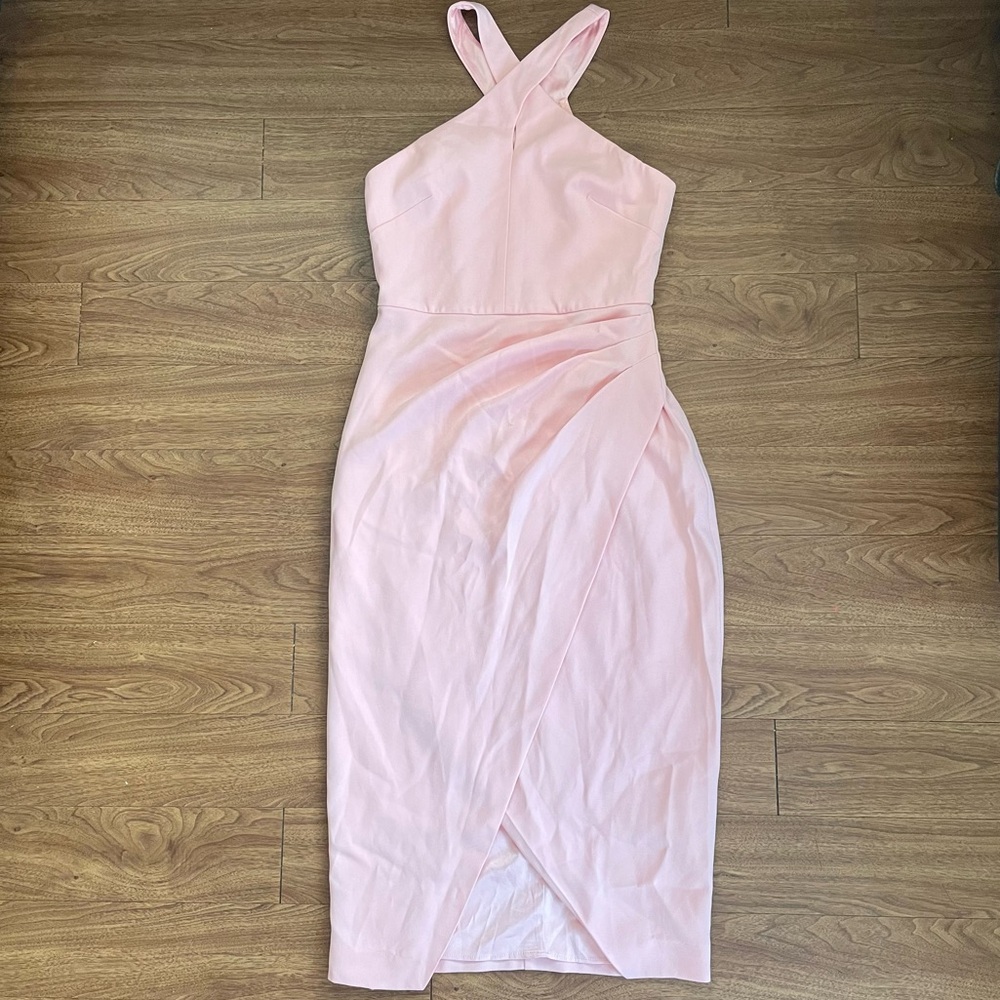 Ever New | size 2 blush pink halter cross-front midi dress